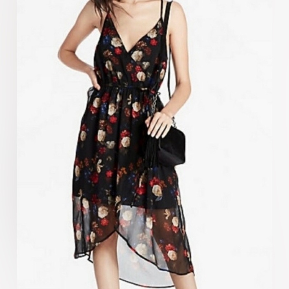 Lucky Brand Floral Print Midi High Low Slip Spaghetti Strap Boho Dress Size M
